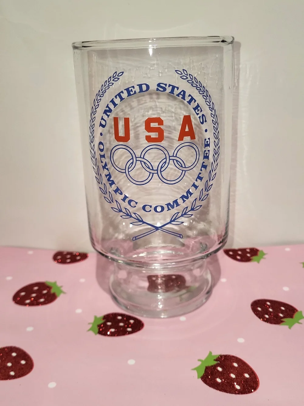 USA Olympic Committee Clear Glass Tumbler - Red & Blue Accent